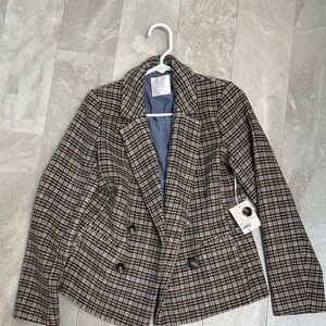 LC Lauren Conrad Checkered Double-Breasted Blazer